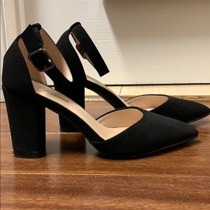 Black Pointed Toe Strap Heels